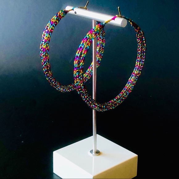 2.50” City Lights Wire Crocheted Hoop Earrings - Picture 3 of 8